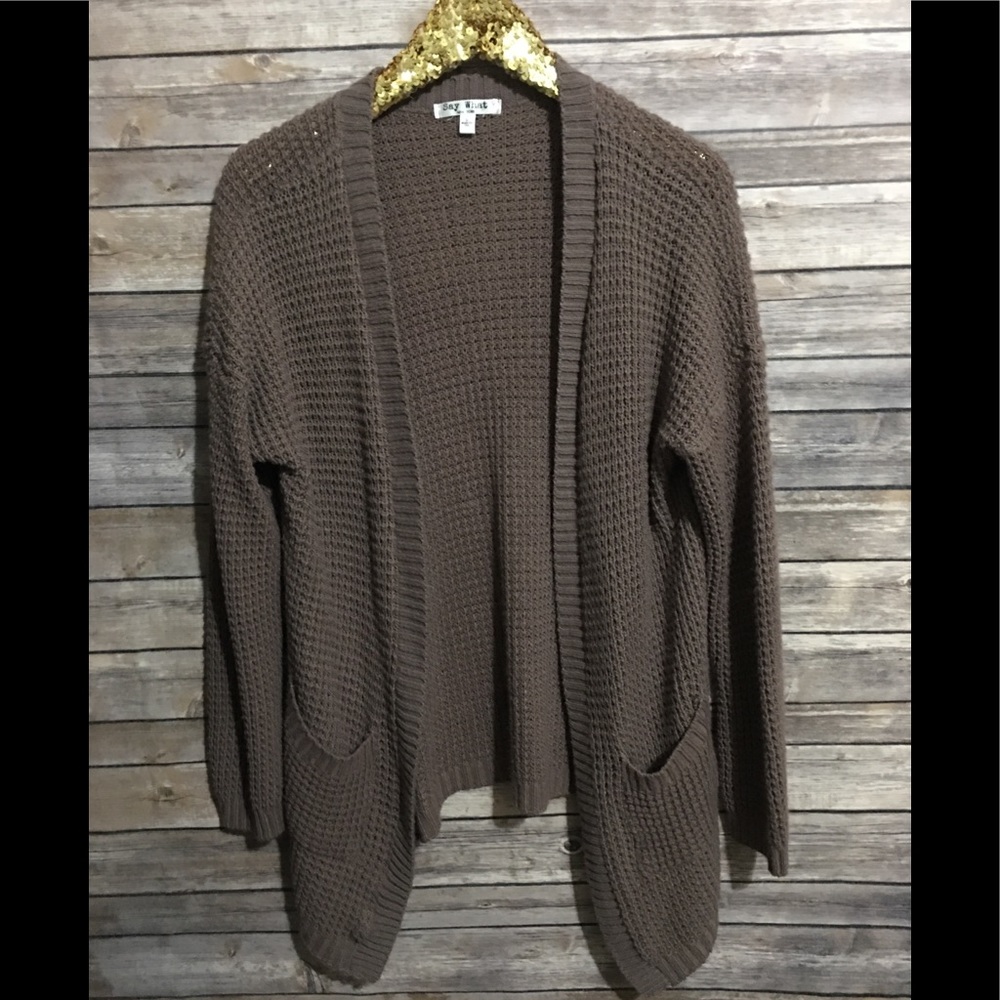 Cardigan Ribbed Open Front Knit Brown Warm